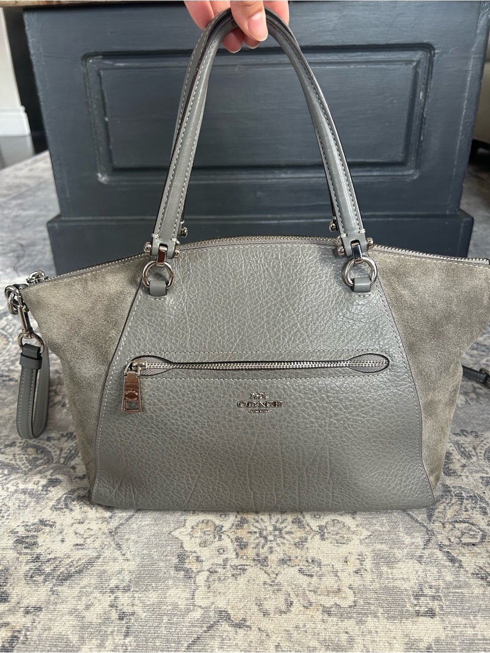 Coach Prairie Grey Pebbled Leather/Suede Satchel F79999